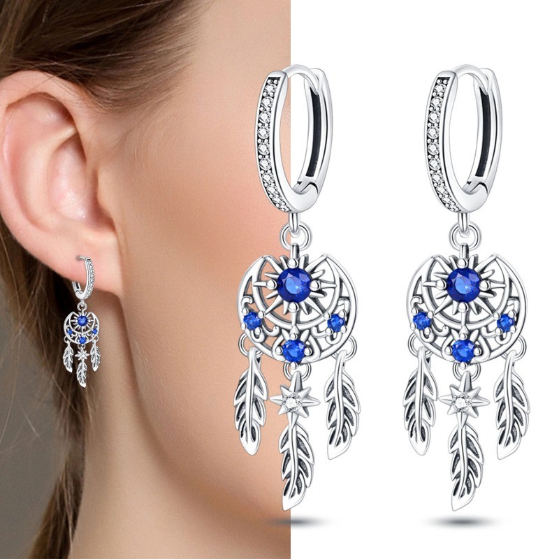 PANDACH 925 Sterling Silver Dreamcatcher Drop Earrings For Women Jewelry Gifts
