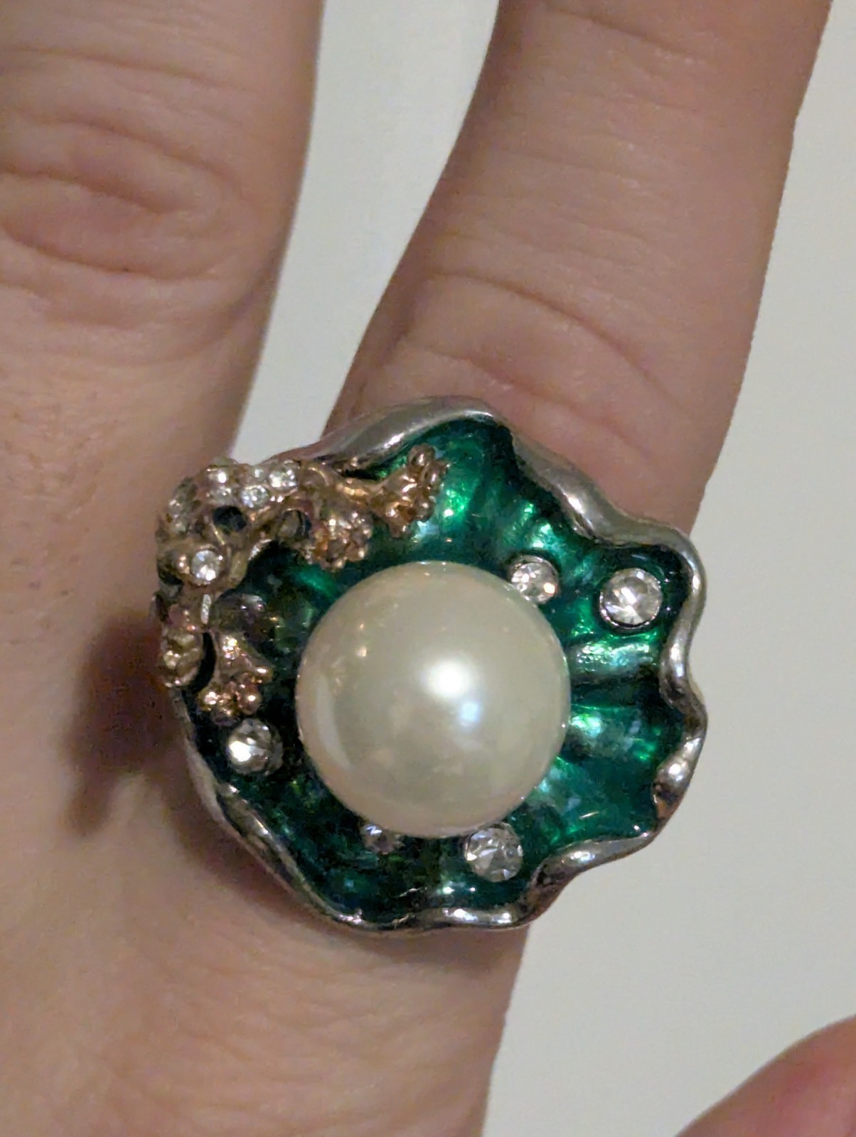 A Frog Ring With A Fake Pearl! It Is Green Yes, Yes Indeed. At least Has In It