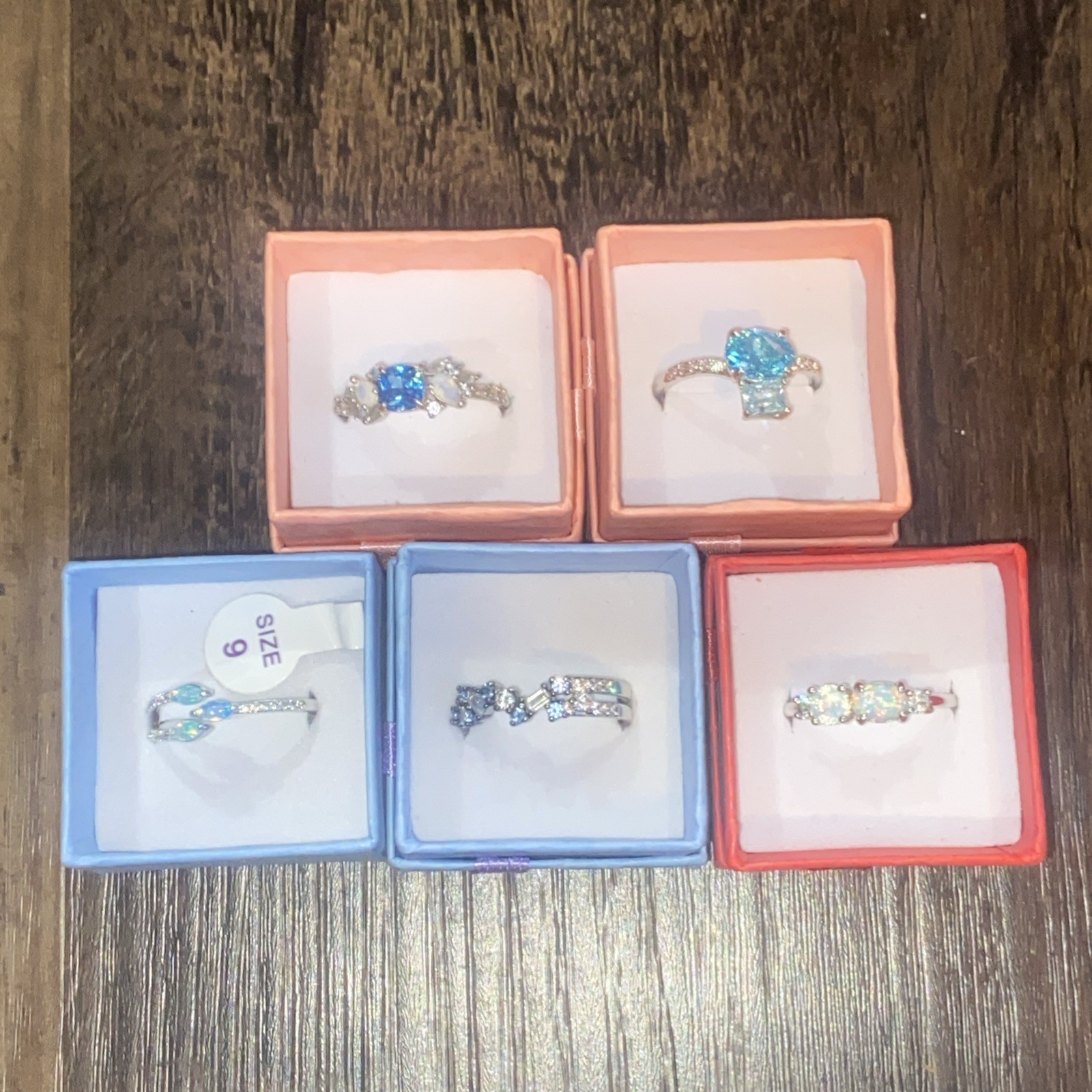 💍 Bomb Party Rings 5 pc Lot – All New- Size 9 Beautiful Opals CZ