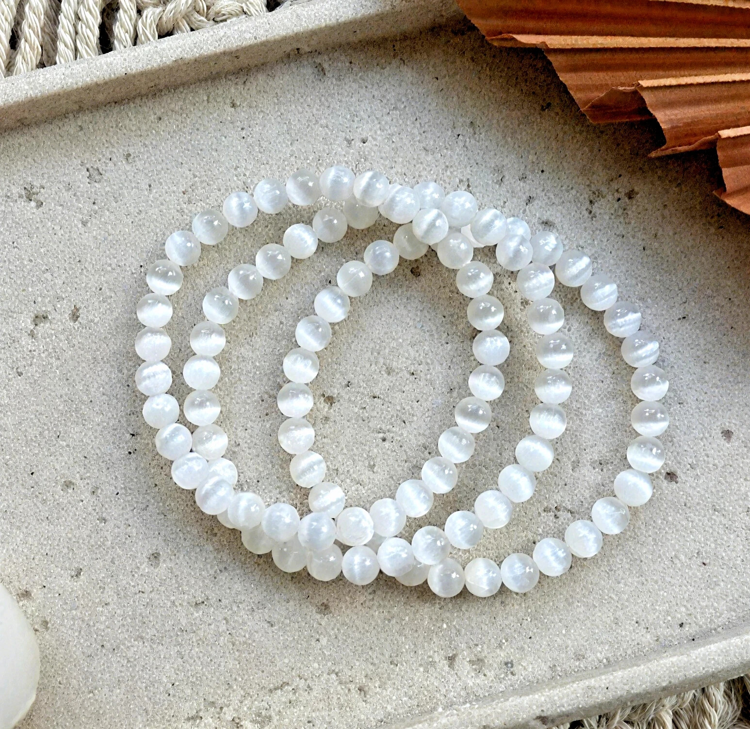 Minimalist Selenite Bracelet 4mm Round Beads Gemstone Stretch Bracelet 1pc