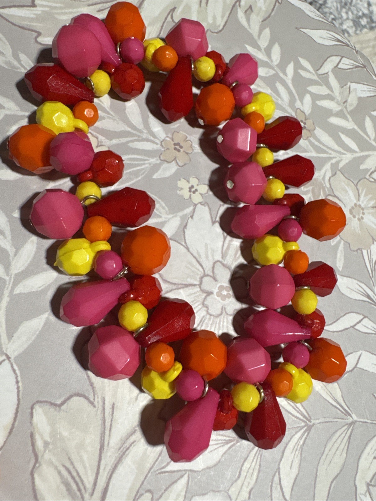 Lot Of 2 White Yellow Pink Orange Beaded Crystal Statement Bracelets Stretchy