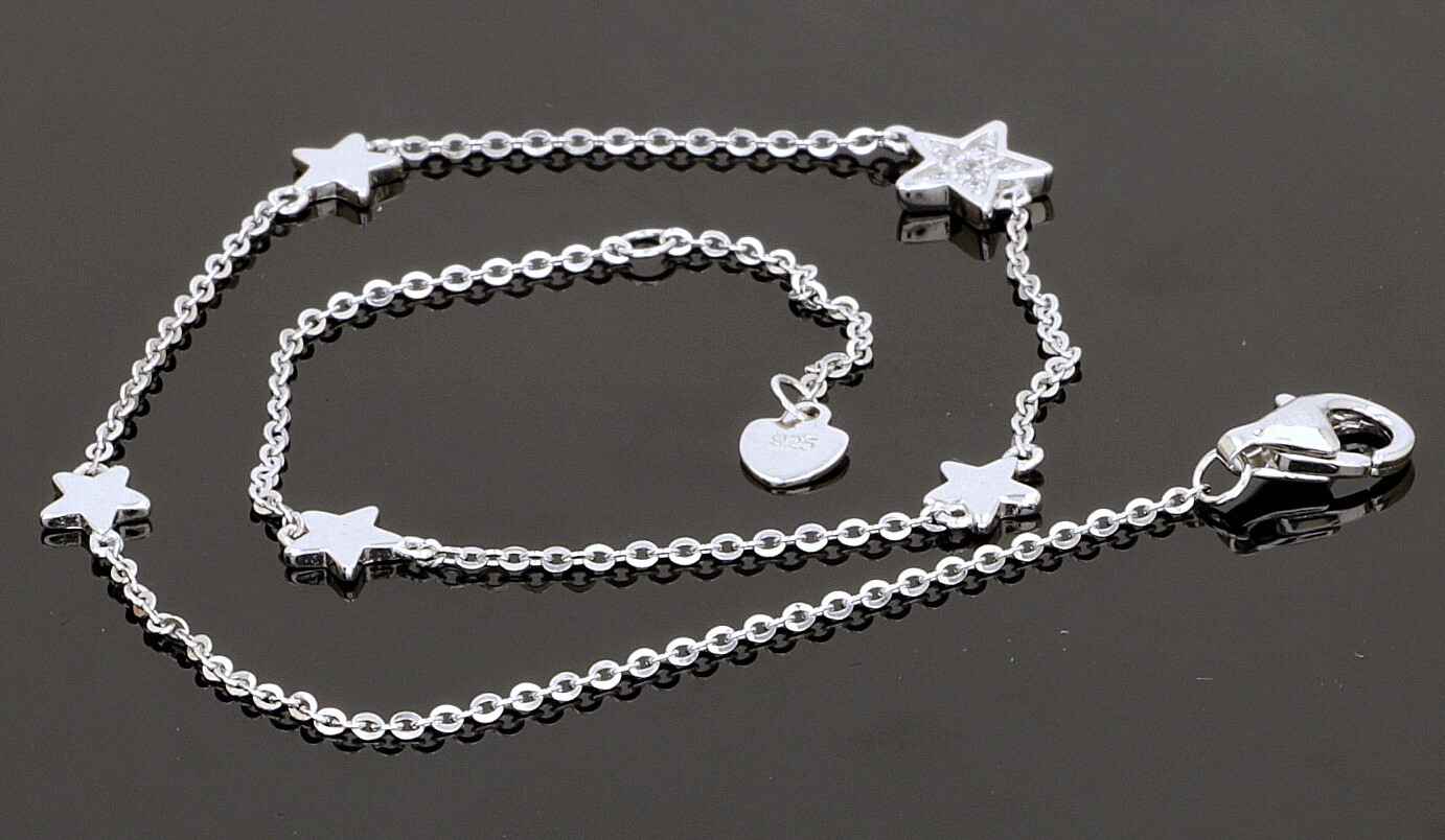 925 Silver Ankle Bracelet + CZ L-9.1″ W- 4.0mm / 1.6 gr #1621