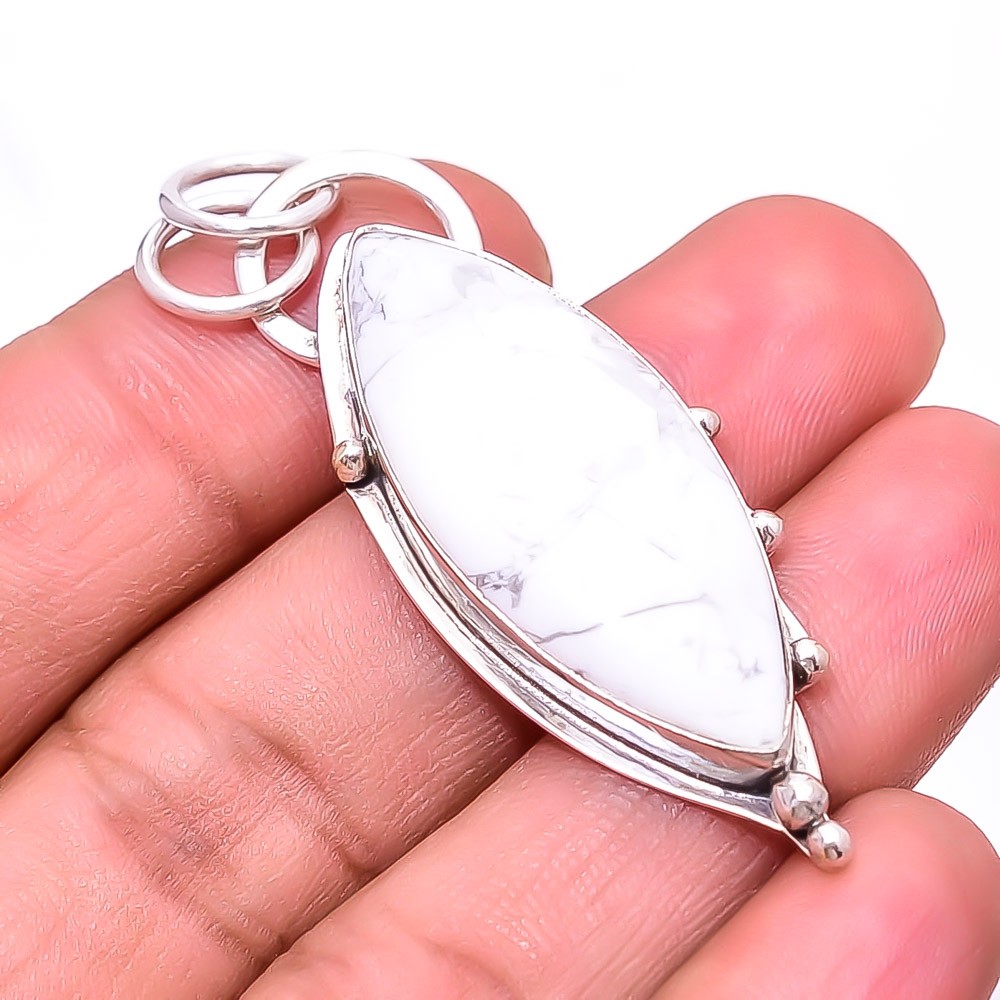 Natural White Howlite – United States 925 Sterling Silver Pendant 2.15″ P68