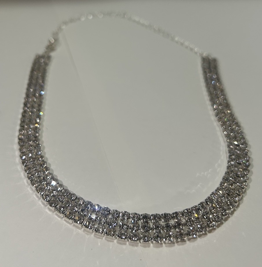 Iced Out CZ Tennis Necklace Silver Plated Adjustable 11.5-18in Chain