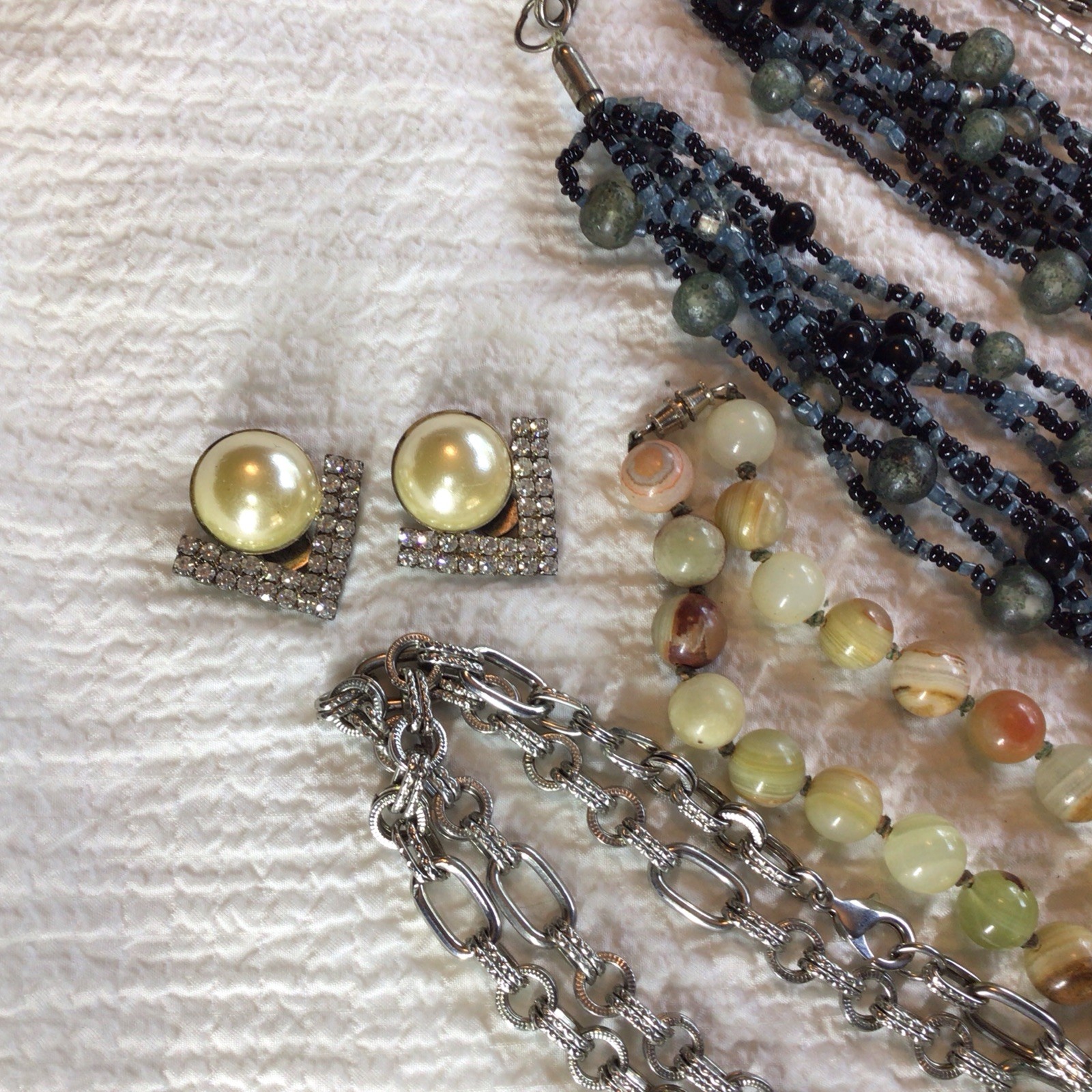 Lot Of 7 Costume Necklaces, I Pr Earrings, 1 Agate Necklace