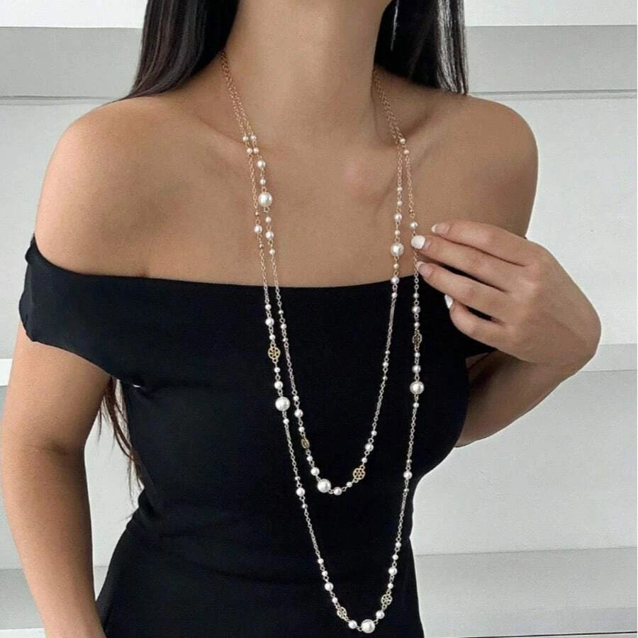 2pcs Layered Long Necklace Women Party Wedding Chain Jewelry Set