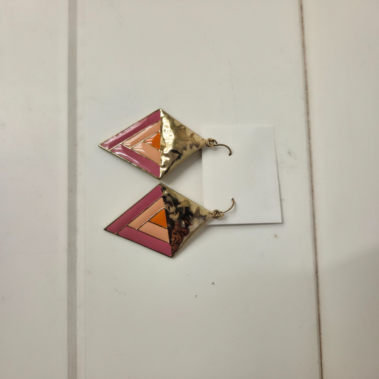 Retro Pink and Gold Triangle Earrings