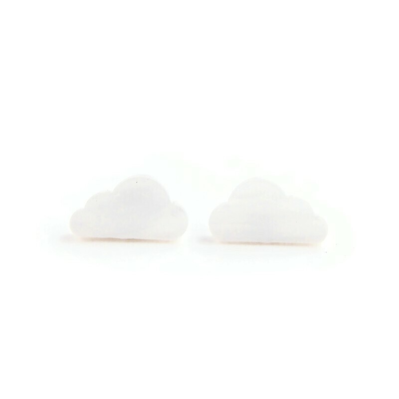 White Pearl Cloud Studs, Cute Celestial Stud Earrings, Fun Sky Weather Earrings