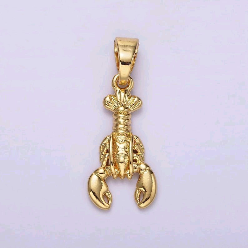 Gold Dainty Red Lobster Crustacean Sea Life Animal Pendant Jewelry Finding