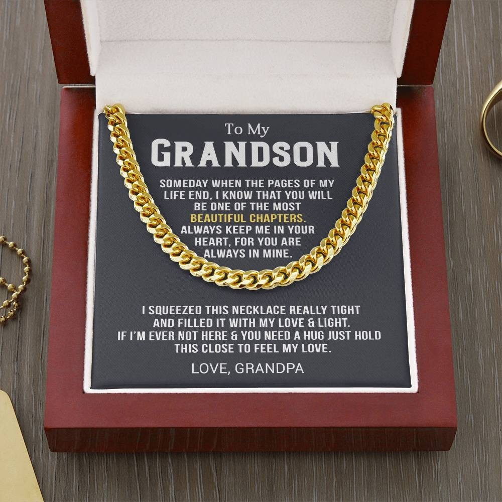 To My Grandson Cuban Link Chain Necklace from Grandpa Birthday Graduation Gift