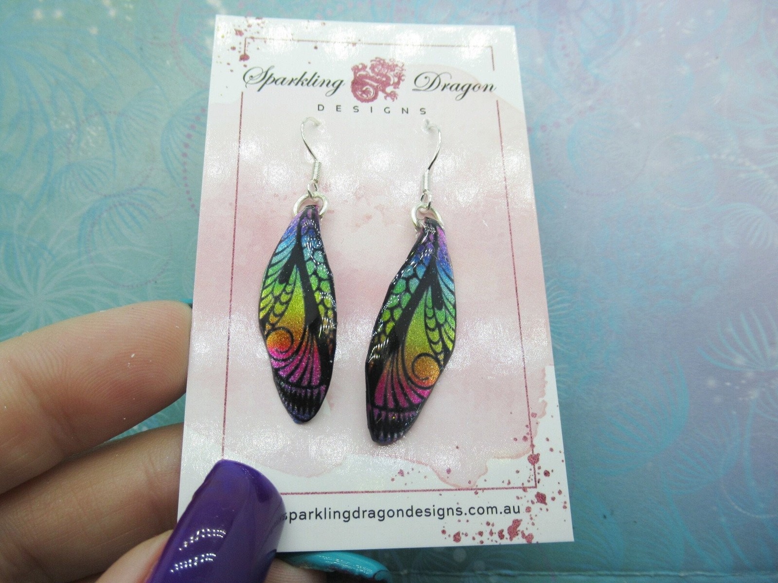 Butterfly Earrings Rainbow & Black Sparkle – Fairy Jewellery, Fun Gift for her