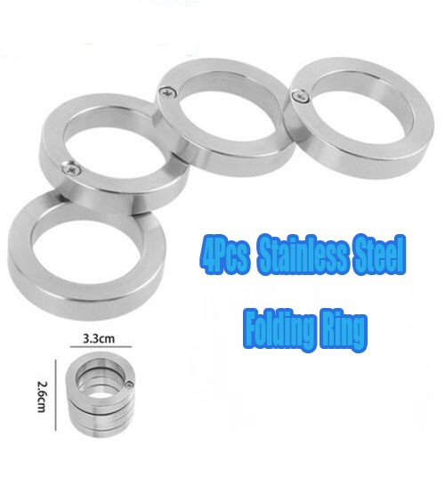 4Pc Stainless Steel Outdoor Rotatable Folding Ring Color Silver Hiking Men＆Women