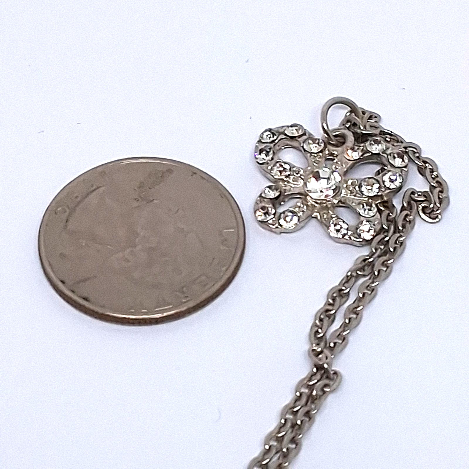 Vtg Clear Rhinestone & Silver-tone tone Butterfly Pendant 12 Inch Necklace