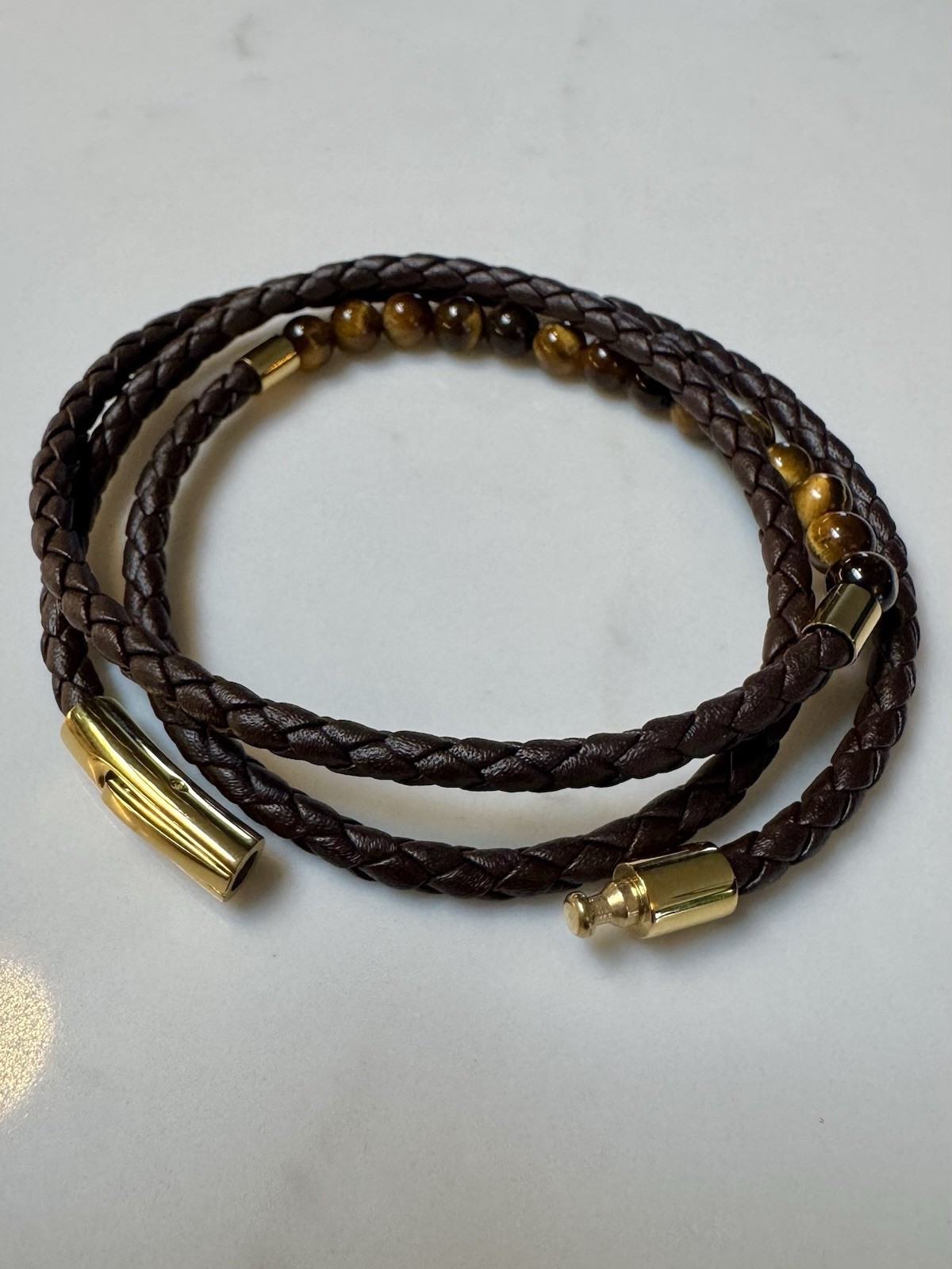 Shane Co. Men’s 8.5” Tiger Eye Leather Wrap Bracelet