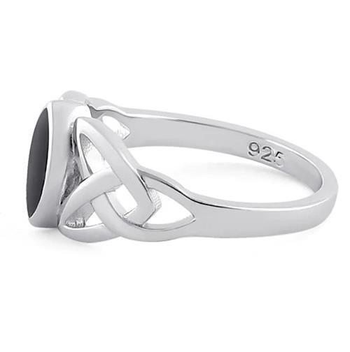Celtic Synthetic Black Onyx Triquetra Ring Marquise Shape 925 Sterling Silver