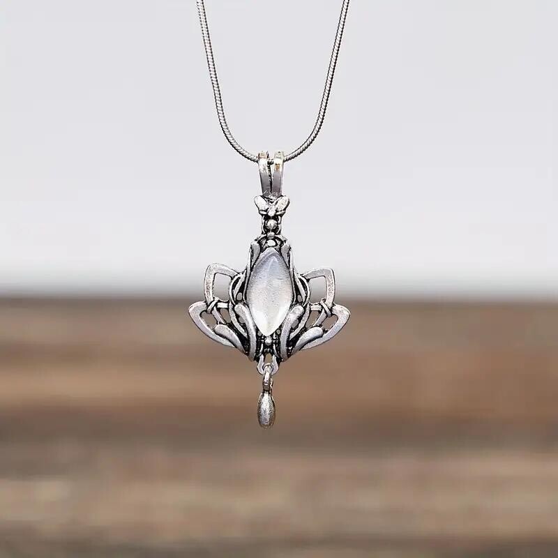 Retro Bohemian Lotus Inlaid Gemstone Pendant Necklace Gothic Fashion Party New