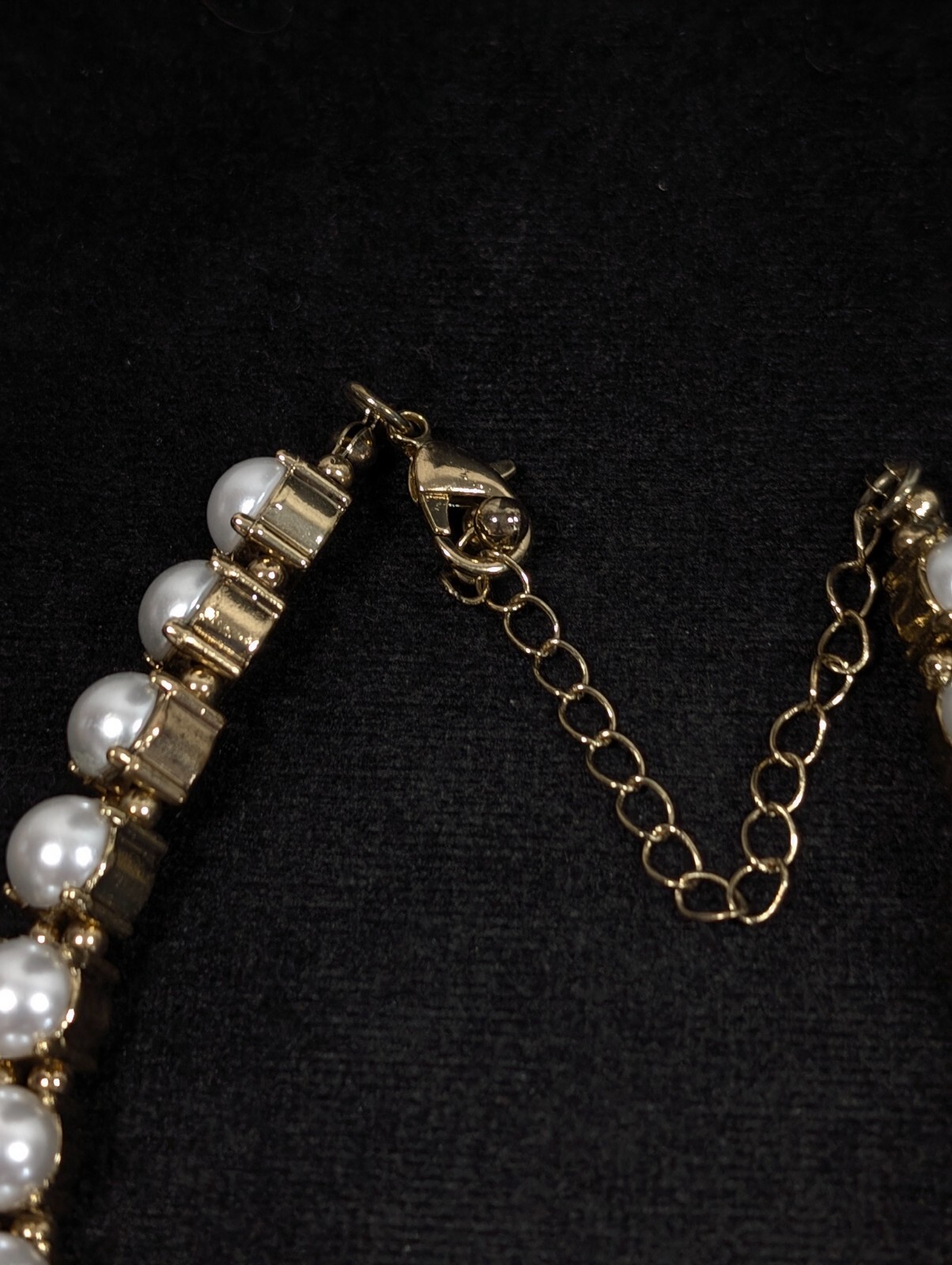 Gold Tone White Faux Pearl Rhinestone Tennis Statement Neckalce Bridal 17 in