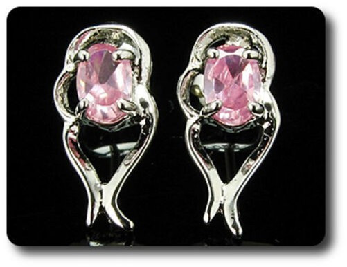 Earrings Pink Sapphire 0 3/32×0 9/32in Gold Plated White 18, K