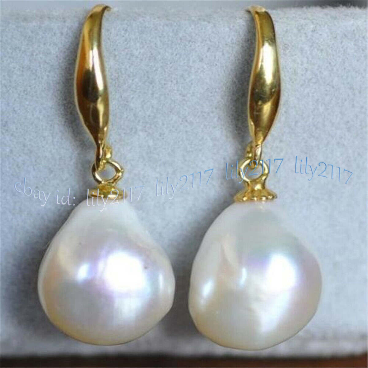 10-12mm Natural White Freshwater Baroque Pearl Dangle Earrings 14K GP Hook