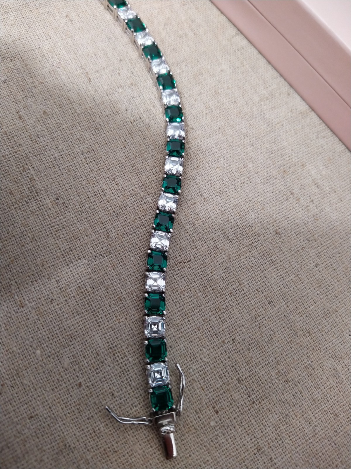 Diamonique Asscher Cut White Emerald Tennis Bracelet Sterling Silver 925 8″ New
