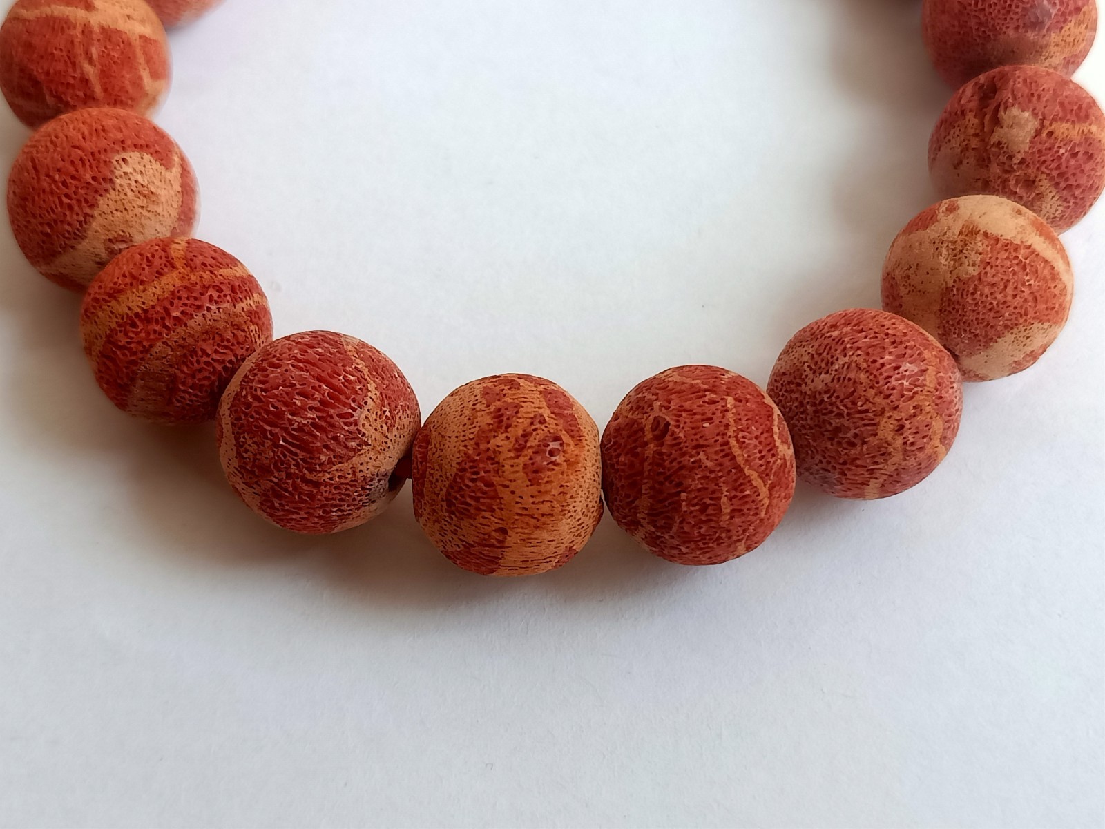 12mm Natural No Treatment Sponge Red Coral Round Stretch Beads Bracelet