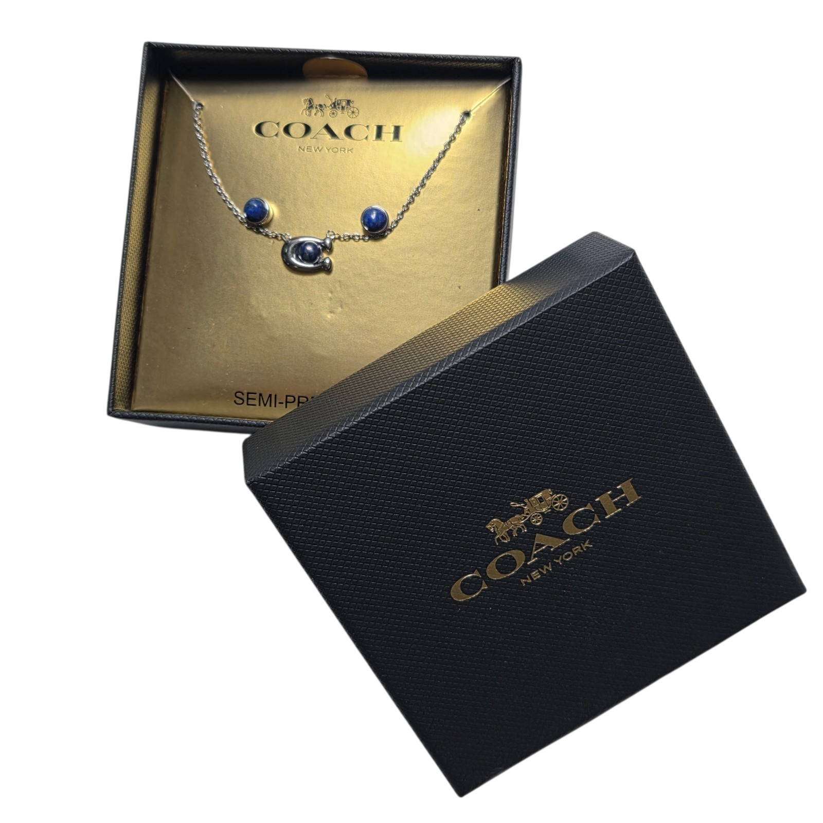 Coach Women’s Blue Semi Precious Stone Necklace Earrings Set Boxed NIB