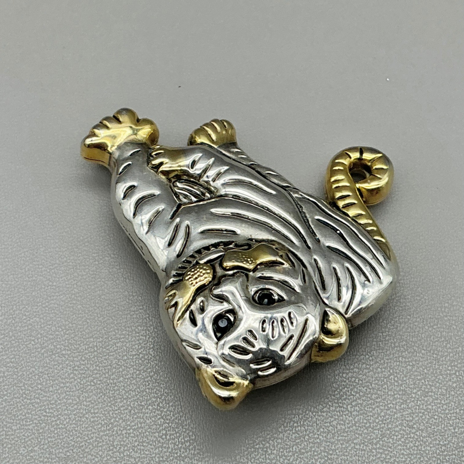 Best Brooch Women Silver Gold Tiger Animal Pin Pendant Vintage Two Tone 1.5 Inch