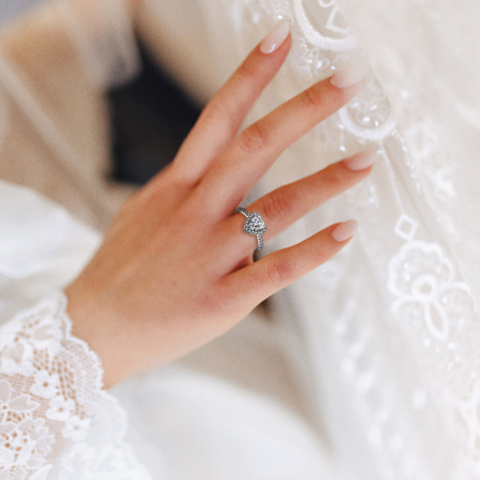 Women Stainless Steel Heart Cubic Zirconia CZ Solitaire Engagement Wedding Ring