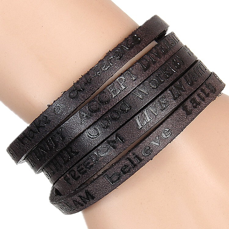 Leather Wrap Bracelets Trendy Stackable Cuff Adjustable Wirstband For Men Women