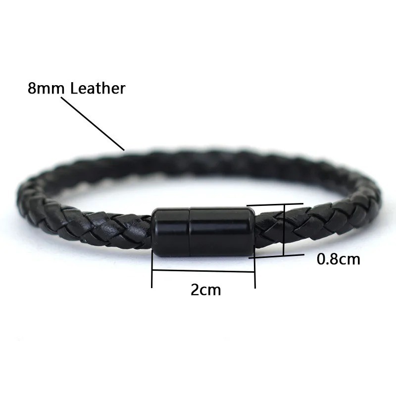 3pcs Men Bracelet Set Leather & 8mm Onyx Tiger Eye Stone Magnetic Clasp