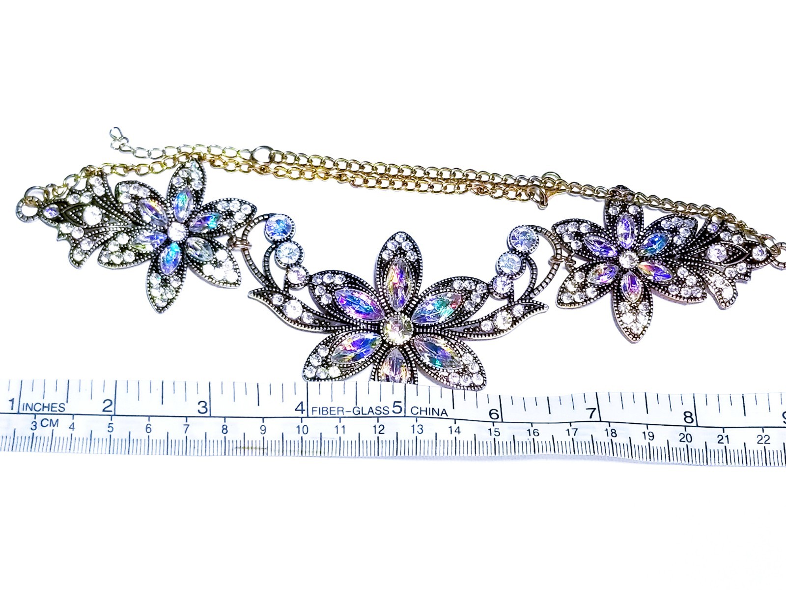 Black Floral Crystal Choker Rhinestone Necklace ONLY Bridal Prom Pageant