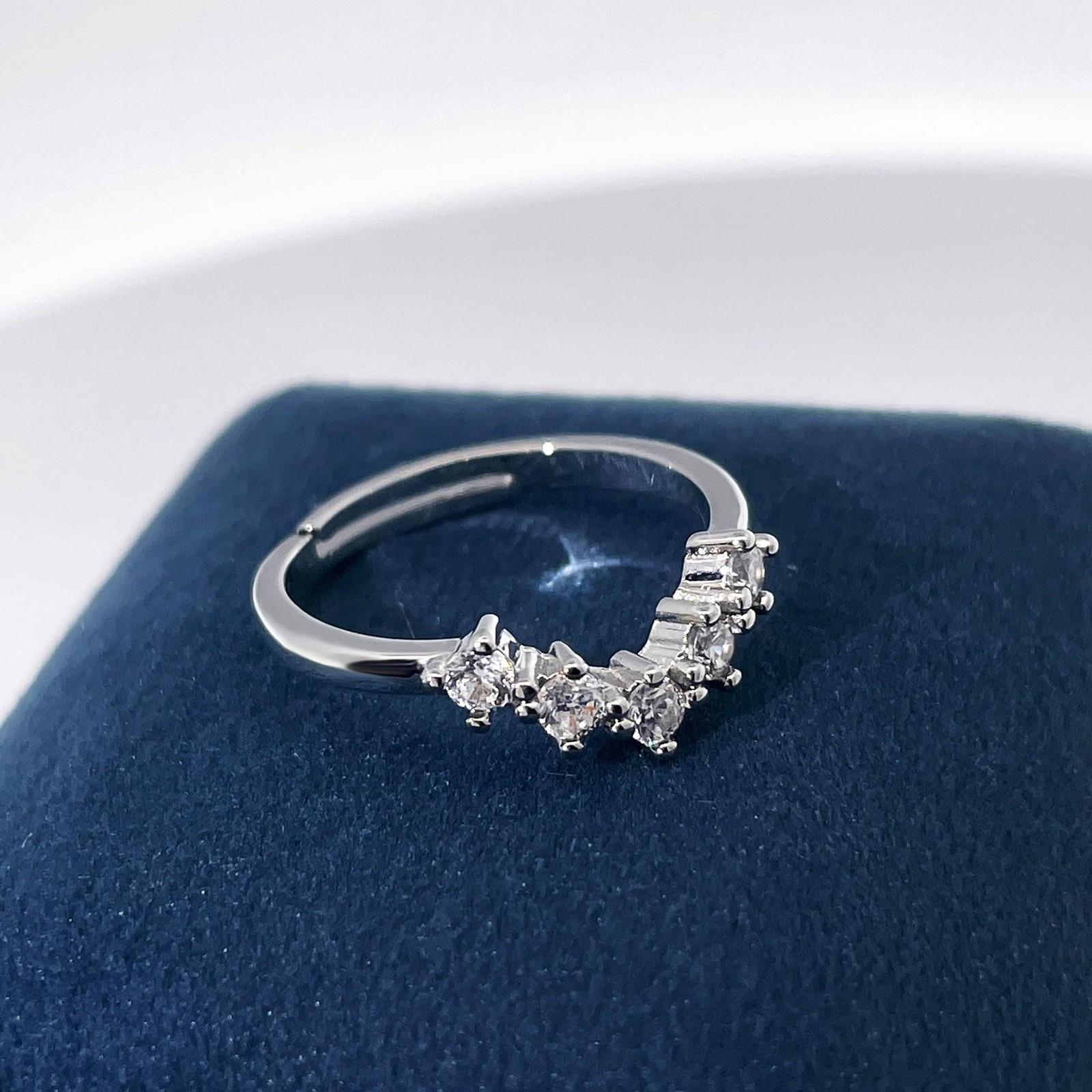 V Shape Adjustable Stackable Wedding Bands for Women with Cubic Zirconia Rings