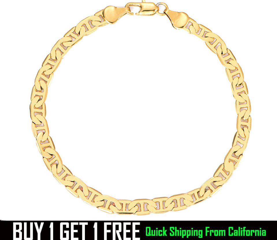 #BUY 1 GET 1 FREE# 18K Gold Filled 9inch Flat Mariner Link Anchor Chain Bracelet