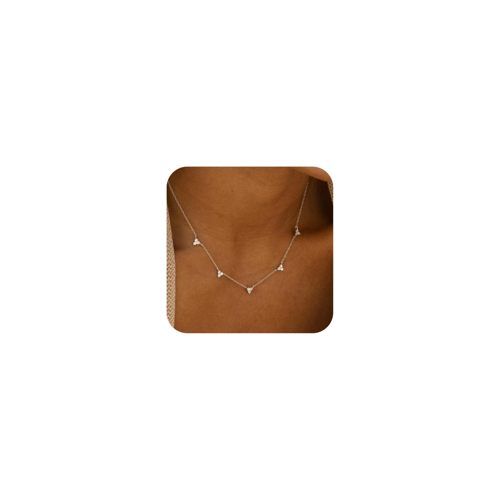 Dainty CZ Station Necklace – Gold & Silver Layering Choker for Women