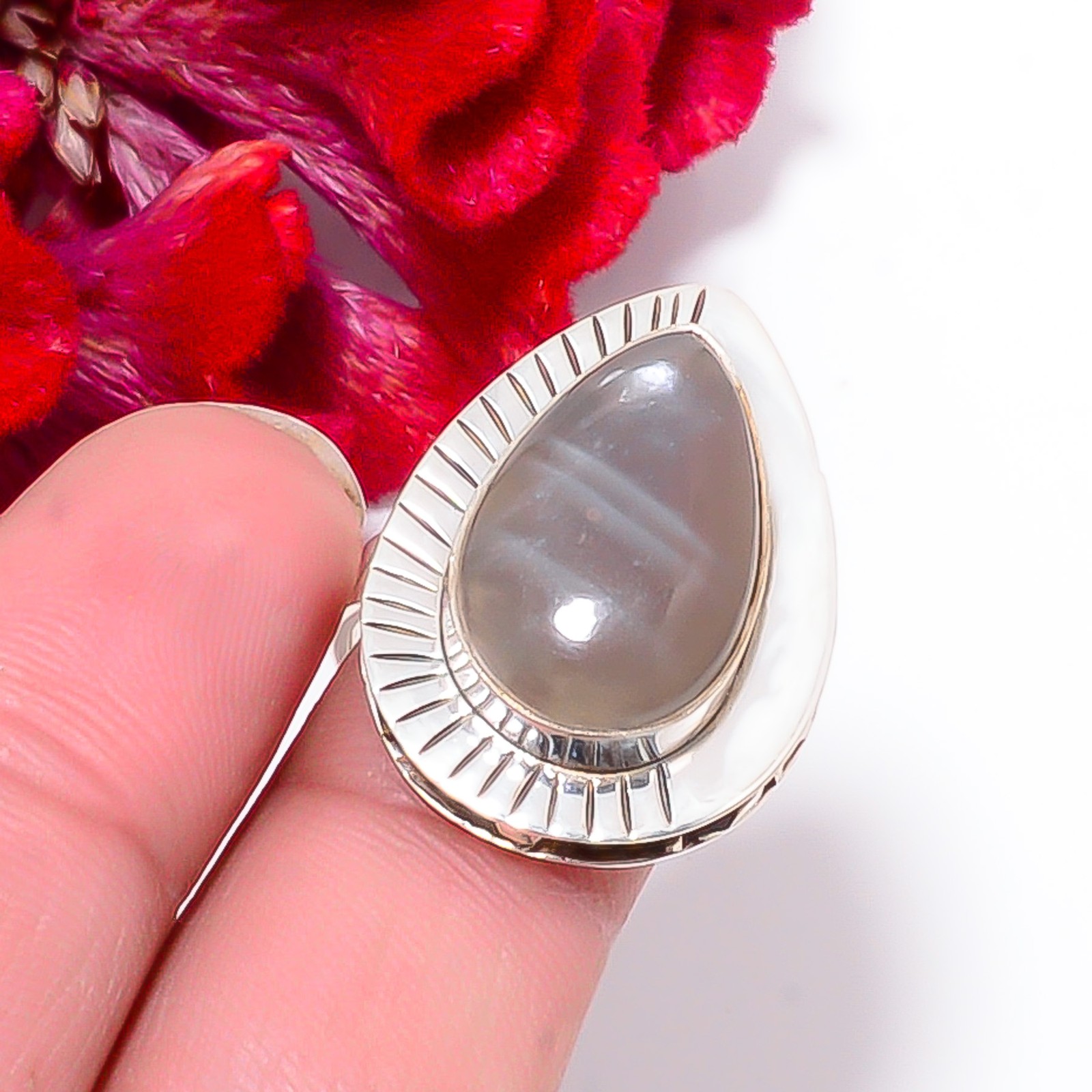 Gray Moonstone – Sri Lanka 925 Sterling Silver Ring s.8.5 Su61, Christmas Gift