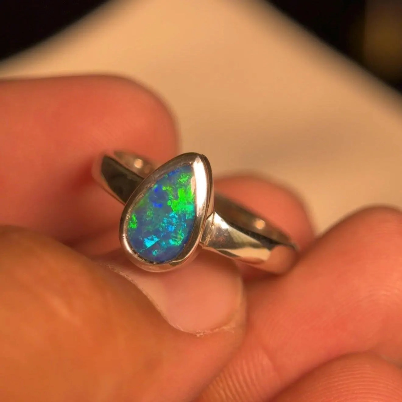 Natural Australian Fire Opal Pear Ring in 925 Sterling Silver, Trendy Ring Gift