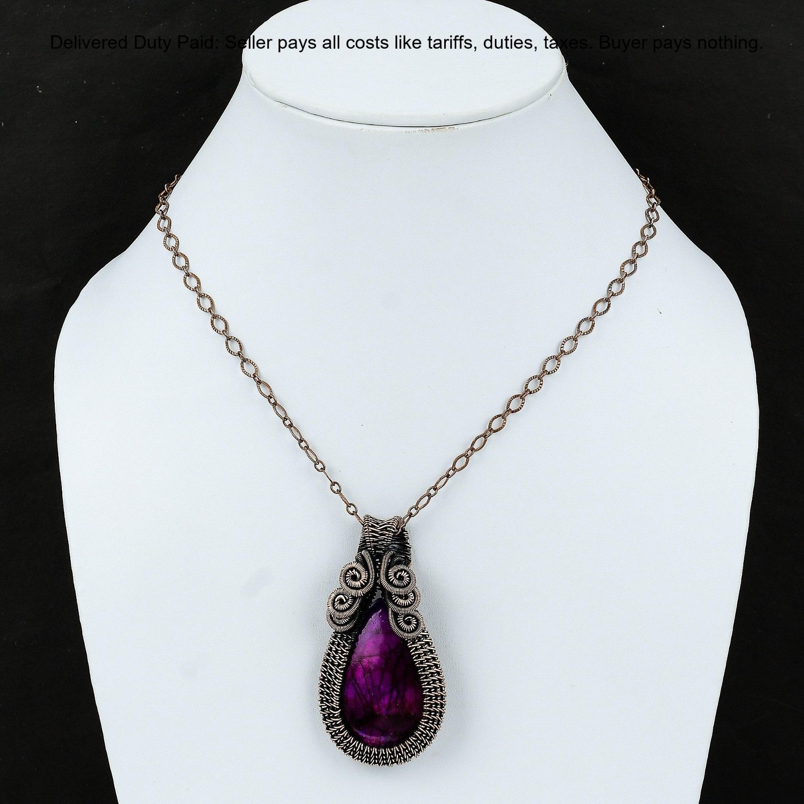 Copper Pink Fire Labradorite Stone Daughter Wedding Wire Wrapped Pendant Jewelry