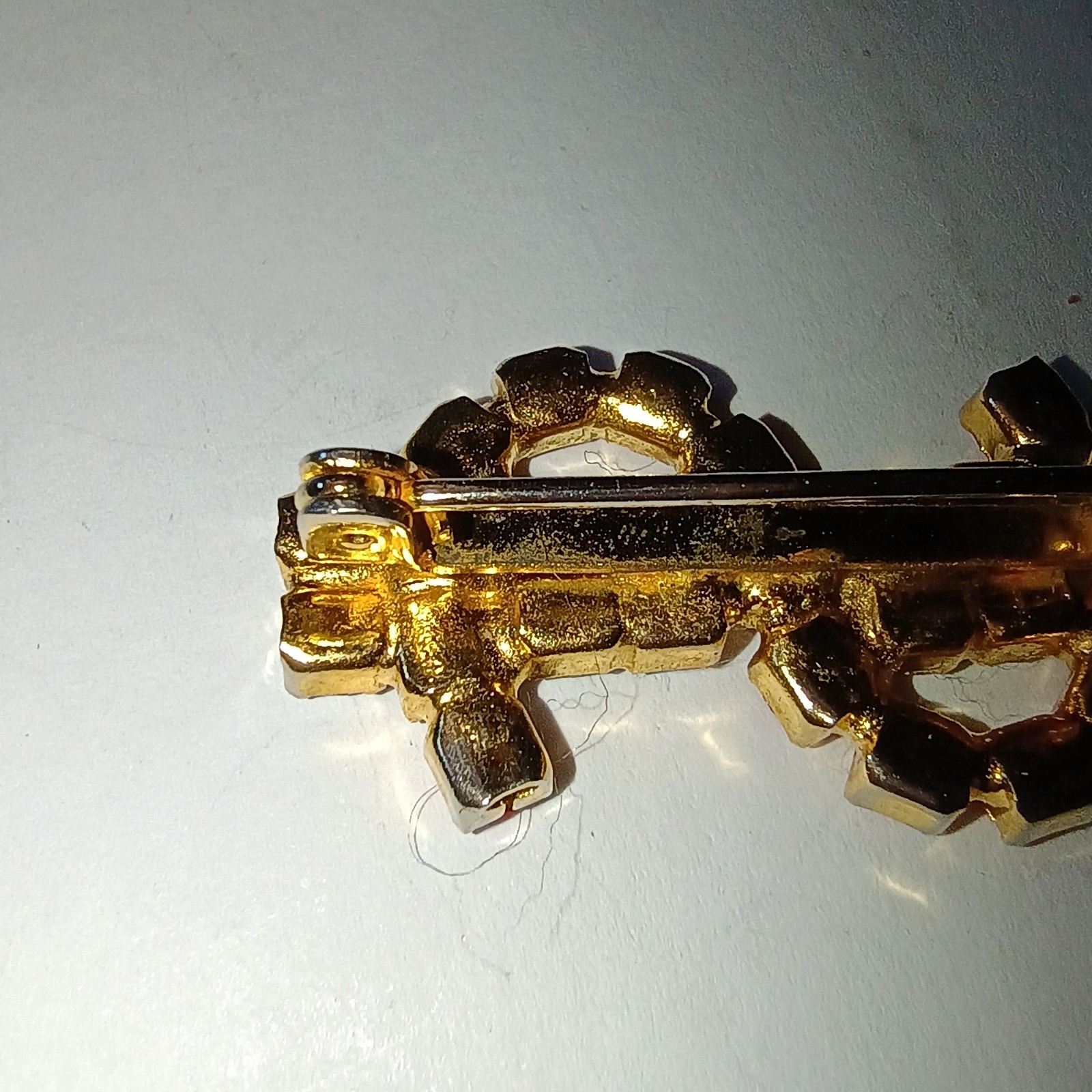 Gold Tone Red White Blue Rhinestone S Brooch Pin Patriotic Theme Prong Set