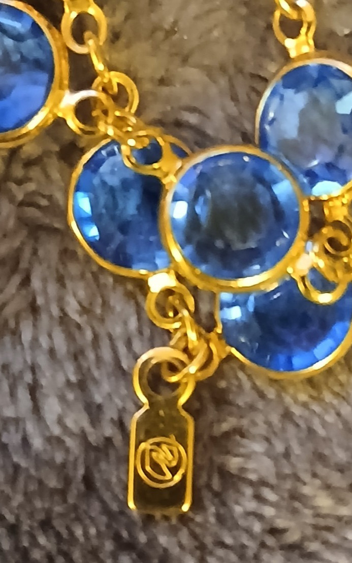 Swarovski Crystal – 2 Open Bezel Necklaces & 1 Bracelet – Blue/Red Gold Tone