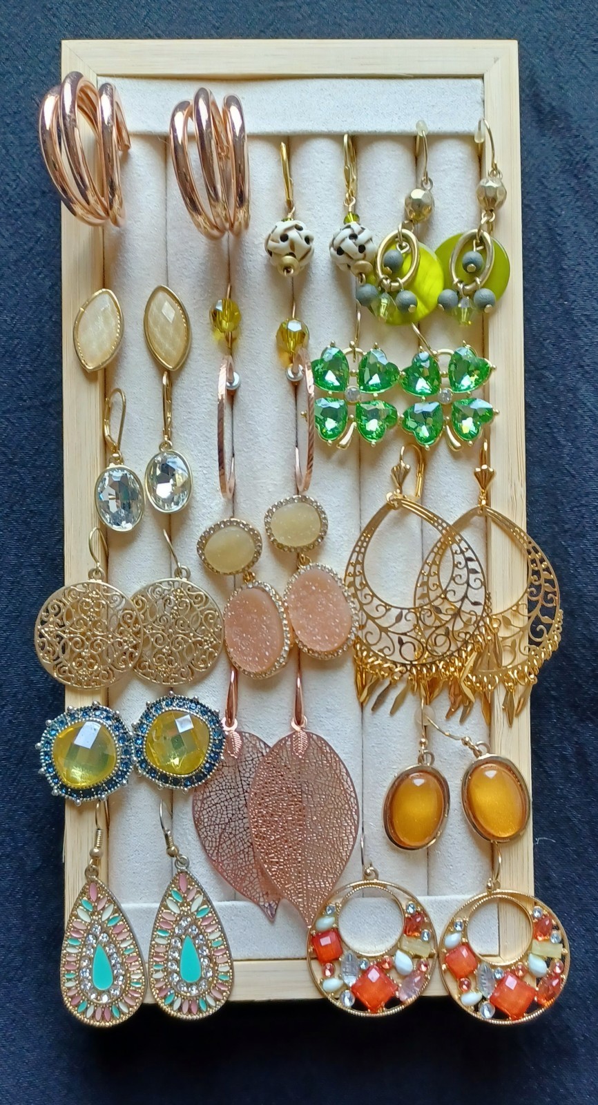 Lot 16 Pairs Pierced Earrings Gold & Rose Tone Mixed Styles Materials & Sizes