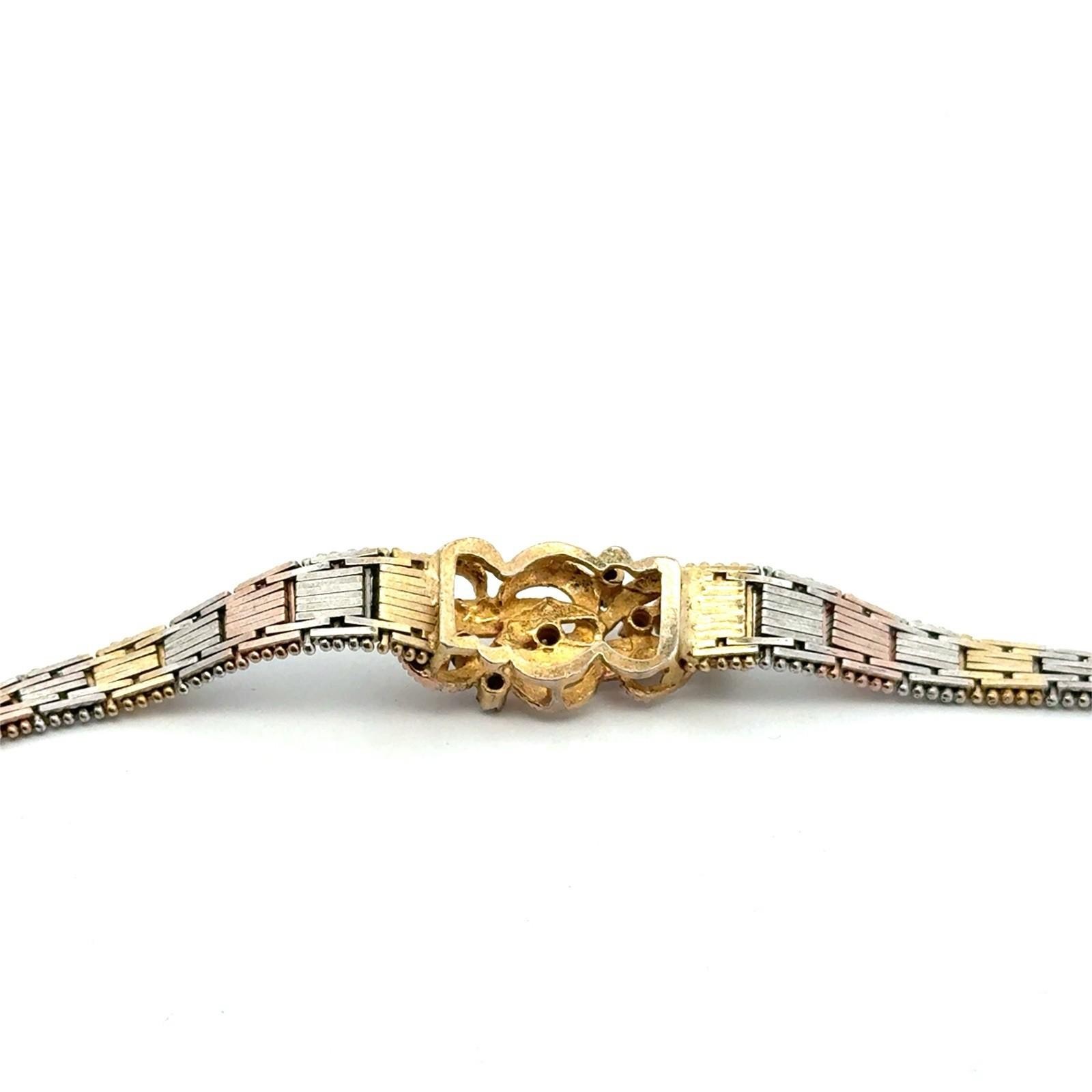 8” 925 Sterling Silver Tri Color Gold Plate CZ Riccio Bracelet, 16.8g
