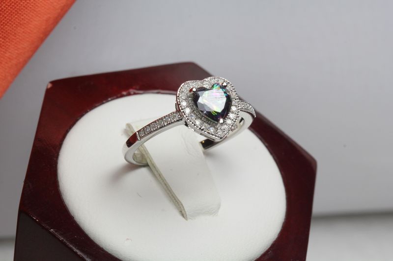 1.0 CTW STERLING SILVER HEART CUT CZ MYSTIC RAINBOW TOPAZ Promise Purity RING