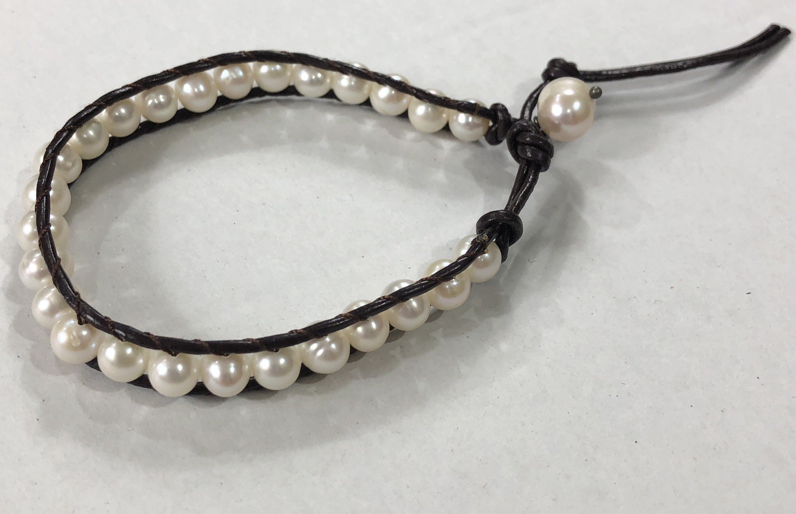 Pearl Leather Bracelet Wrap Artisan Handmade – 7 inch to 8 inch Length