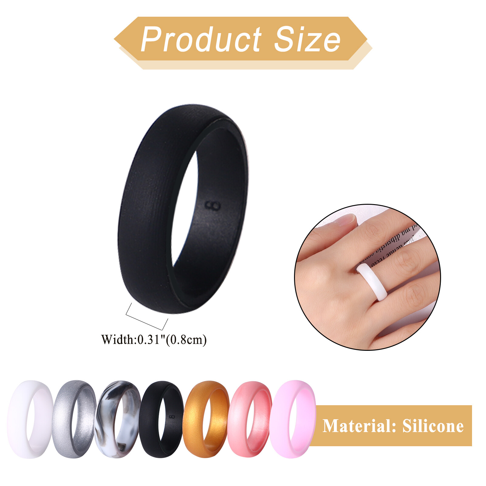7Colors 8MM Women Silicone Rubber Comfort Fit Sports Wedding Ring Bands Size4-12