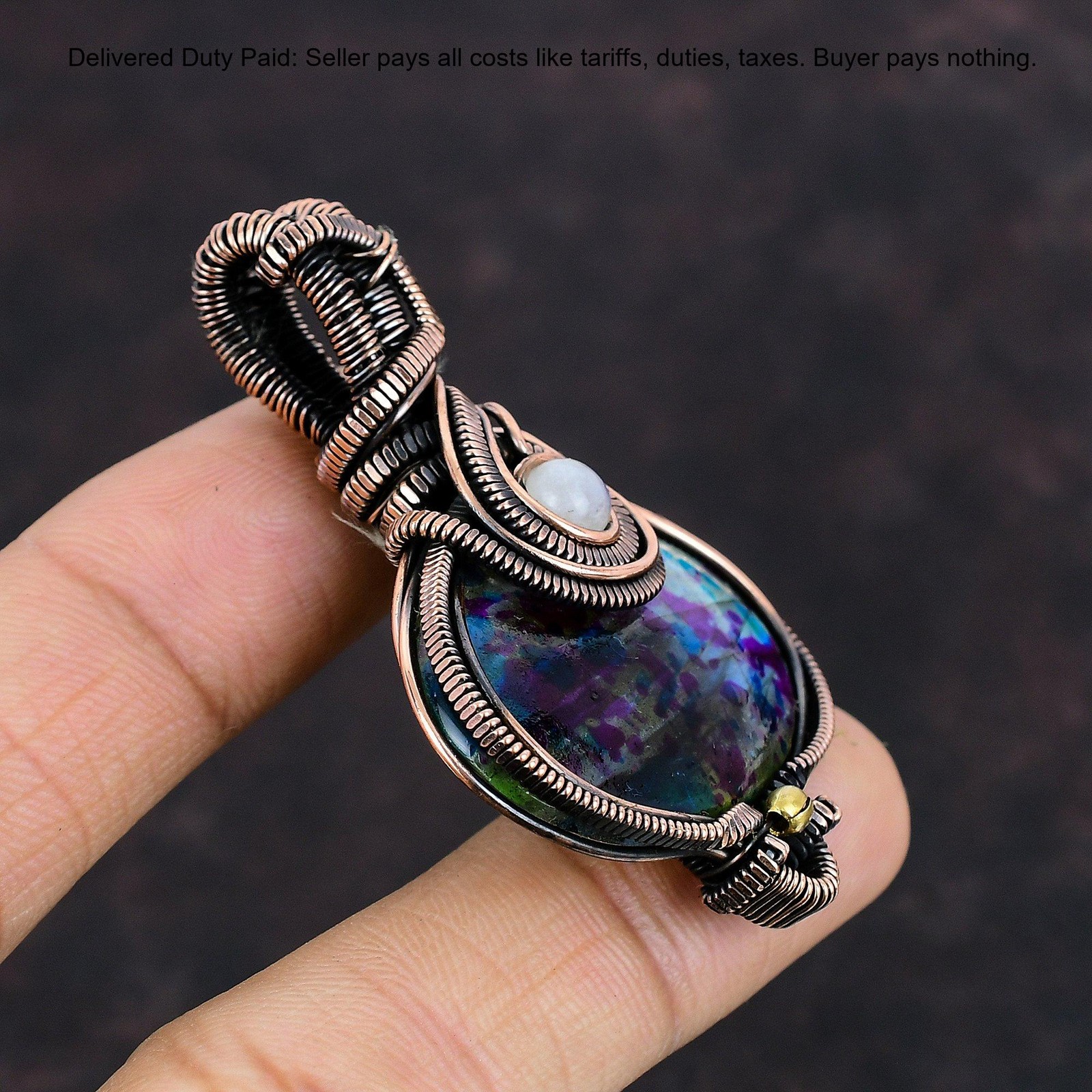 Copper Oval Natural Multi Fire Labradorite Rainbow Moonstone Pendant Jewelry