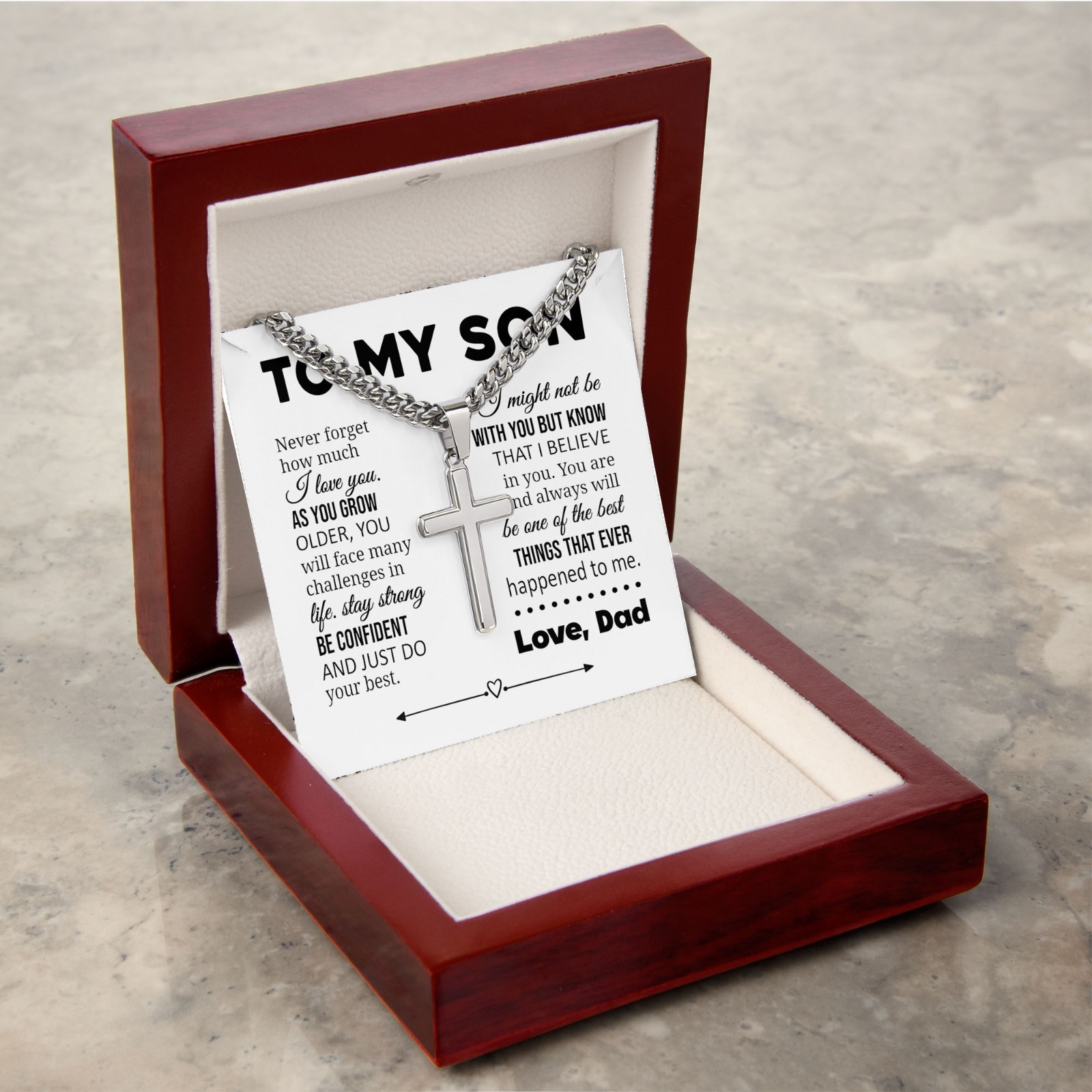 To My Son Love Dad Cross Necklace Cuban Chain Faith Jewelry Confident I Love You