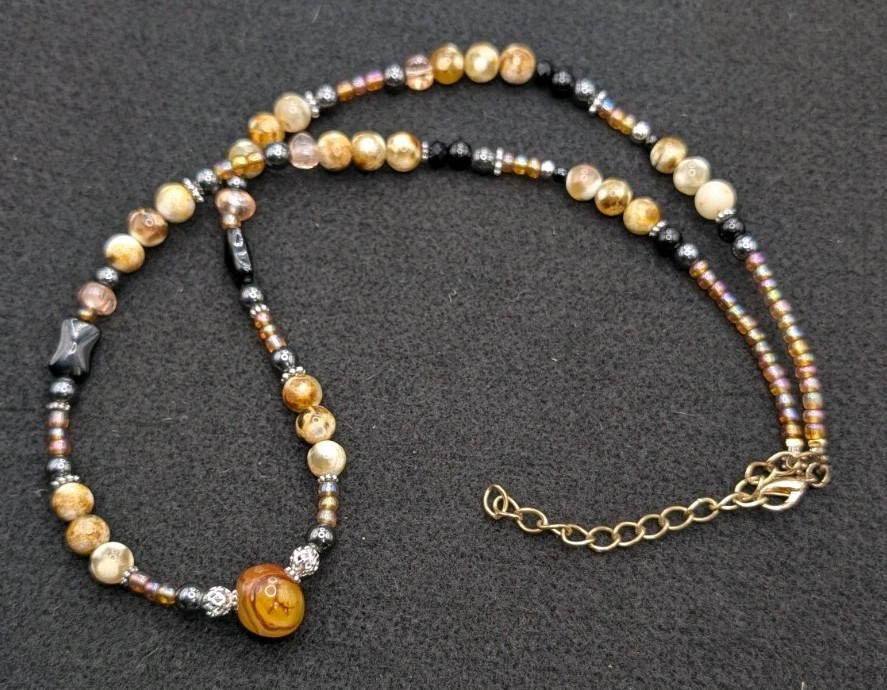 Women’s Stylish Artisan Boho Mixed Beaded Necklace 25-28″ Long 💛🧡🤍🤎