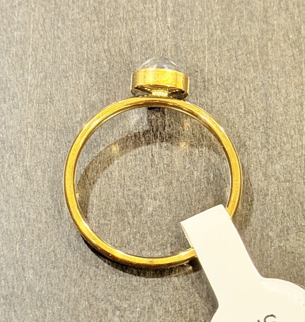 Teardrop Stone Pear Shape Bezel Stainless Steel Gold Mood Ring Size 10