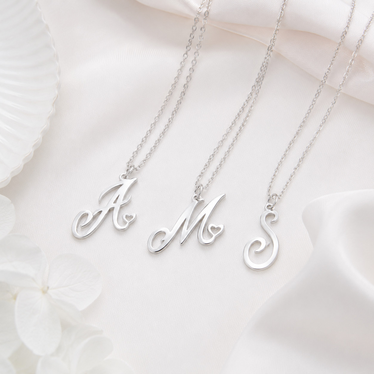 Personalized Initial Heart Necklace Custom Letter Pendant Gift for Women Silver