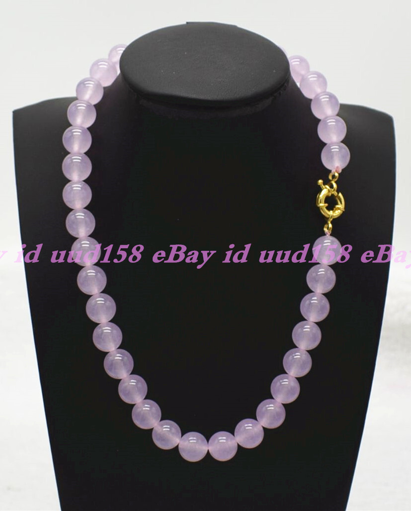 Natural 8mm 10mm 12mm Light Purple Jade Round Gemstone Beads Necklace 18-36″ AAA